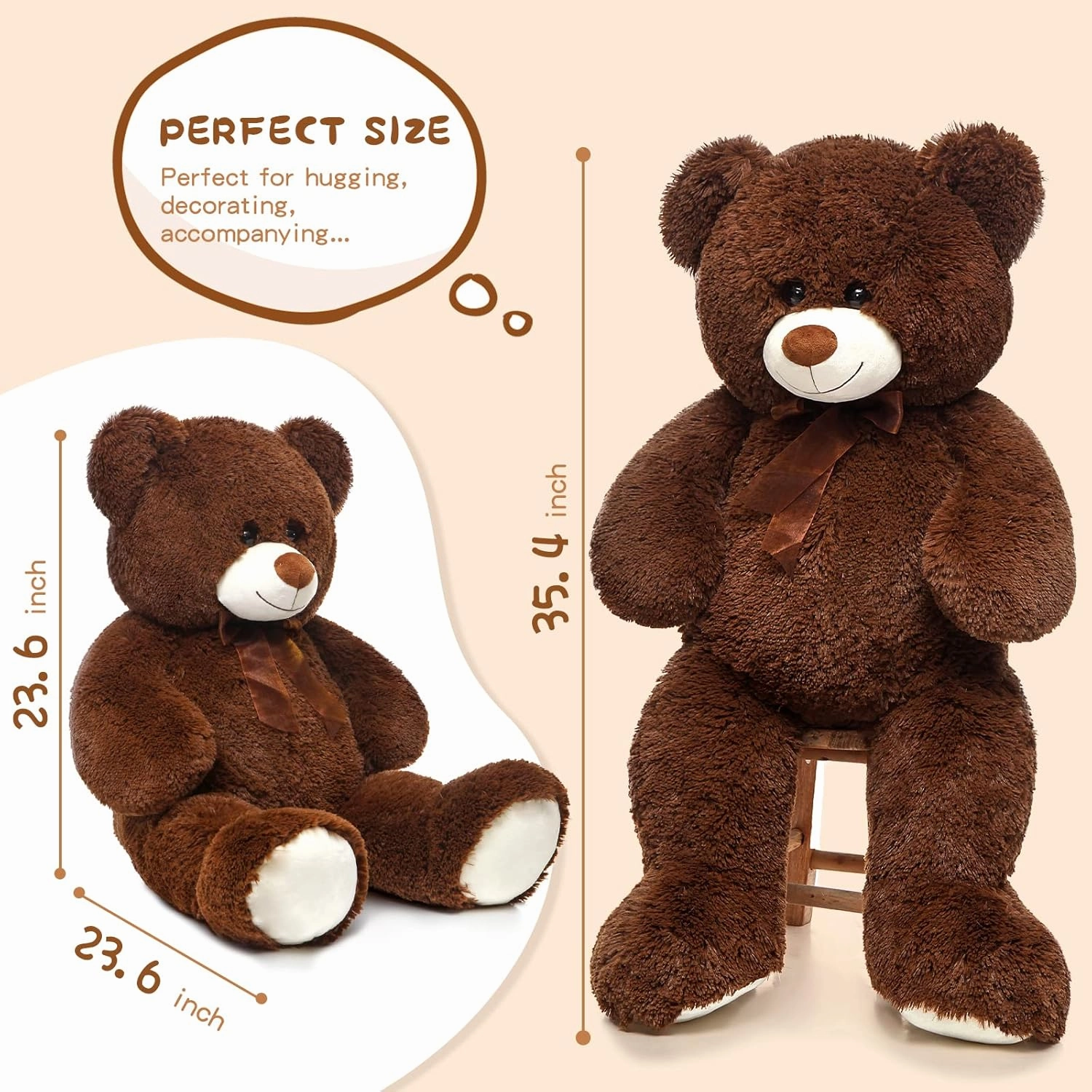 MorisMos Giant Teddy Bear Stuffed Animal 3 ft-36'' Large Teddy Bear, Brown Big Teddy Bear for Girlfriend Valentines, Large Stuffed Bear Plush for Birthday Christmas Baby Shower Decor,Dark Brown