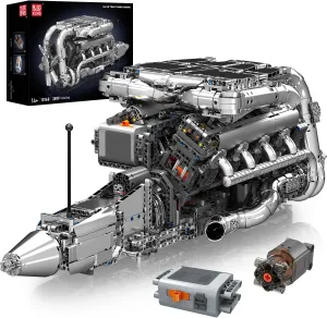 Mould King Mini V8 Twin Turbo Engine Model Kit that Works - 2899  PCS Build Your Own Visible Model Engine Kit for Adults with Motor and Battery, STEM Car Engine Building Blocks Toys for Kids/Adults 8 