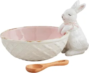 Mud Pie Bunny Candy Dish Set Serving & Salad, bowl 4" x 5" | spoon 3 1/2", Pink