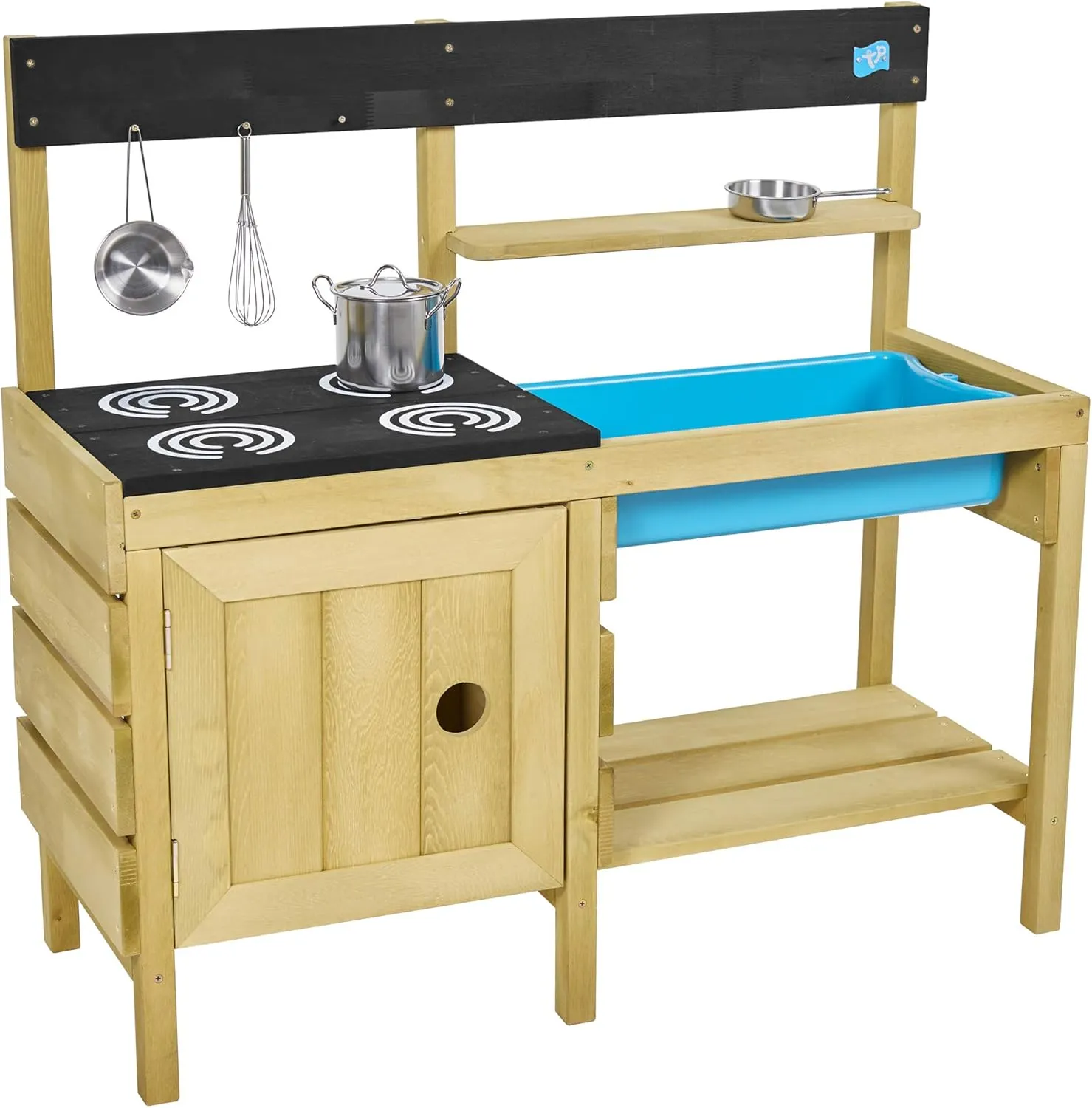 Mud Play Kitchen For Kids - Indoor, Outdoor Wooden Toy Toddler Kitchen Playset with Accessories, Durable, Weatherproof, Removable Sink, Chalkboard, Wood Burner Stencils, Easy Assembly, Ages 3 
