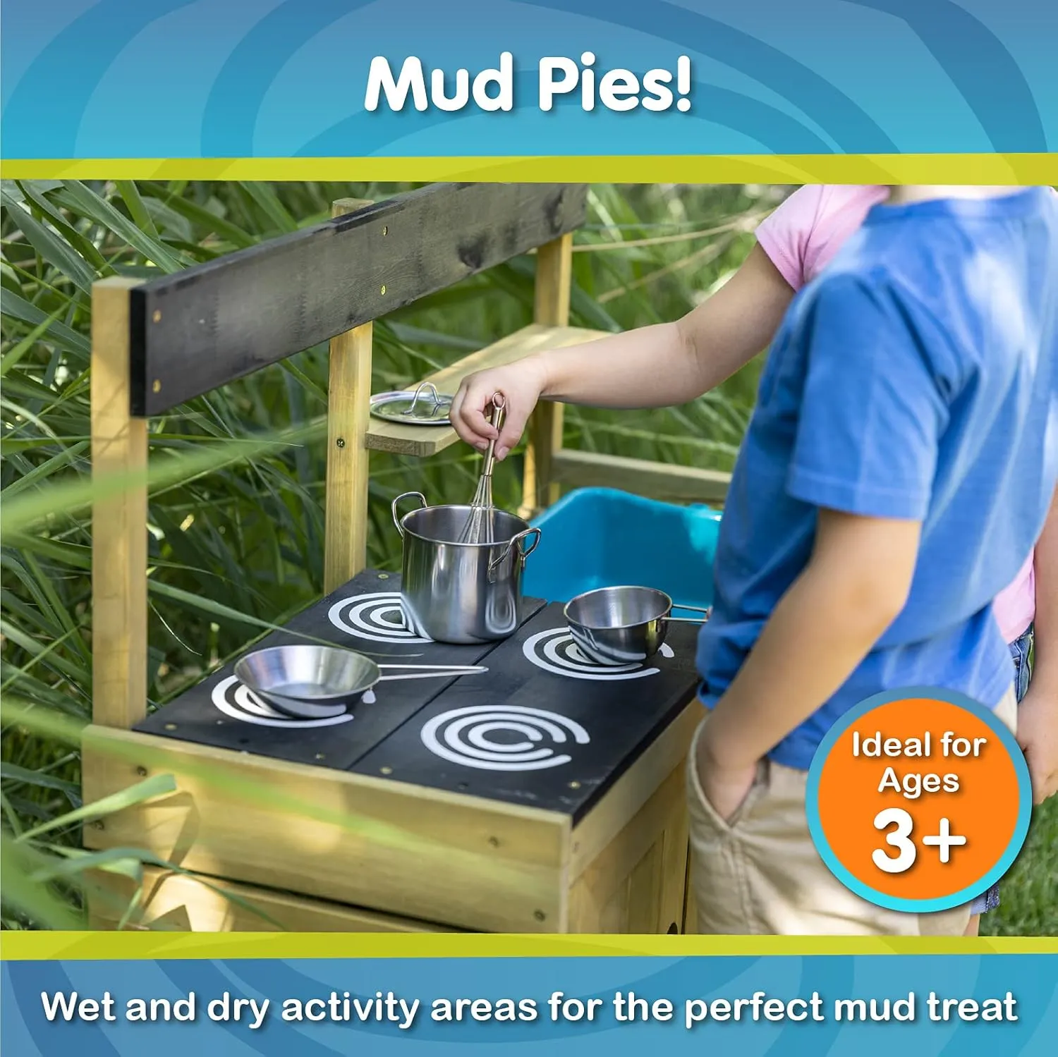 Mud Play Kitchen For Kids - Indoor, Outdoor Wooden Toy Toddler Kitchen Playset with Accessories, Durable, Weatherproof, Removable Sink, Chalkboard, Wood Burner Stencils, Easy Assembly, Ages 3 