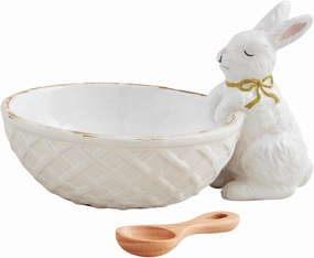Mud Pie Bunny Candy Dish Set Serving & Salad, bowl 4" x 5" | spoon 3 1/2", White