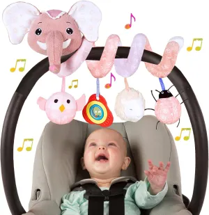 Musical Owl Rattle Sheep Pink Elephant Car Seat Toys for Babies 0-6 Months, Hanging Stroller Toys for Baby Girls 3-6 Month, Newborn Girl Infants Gift Toy