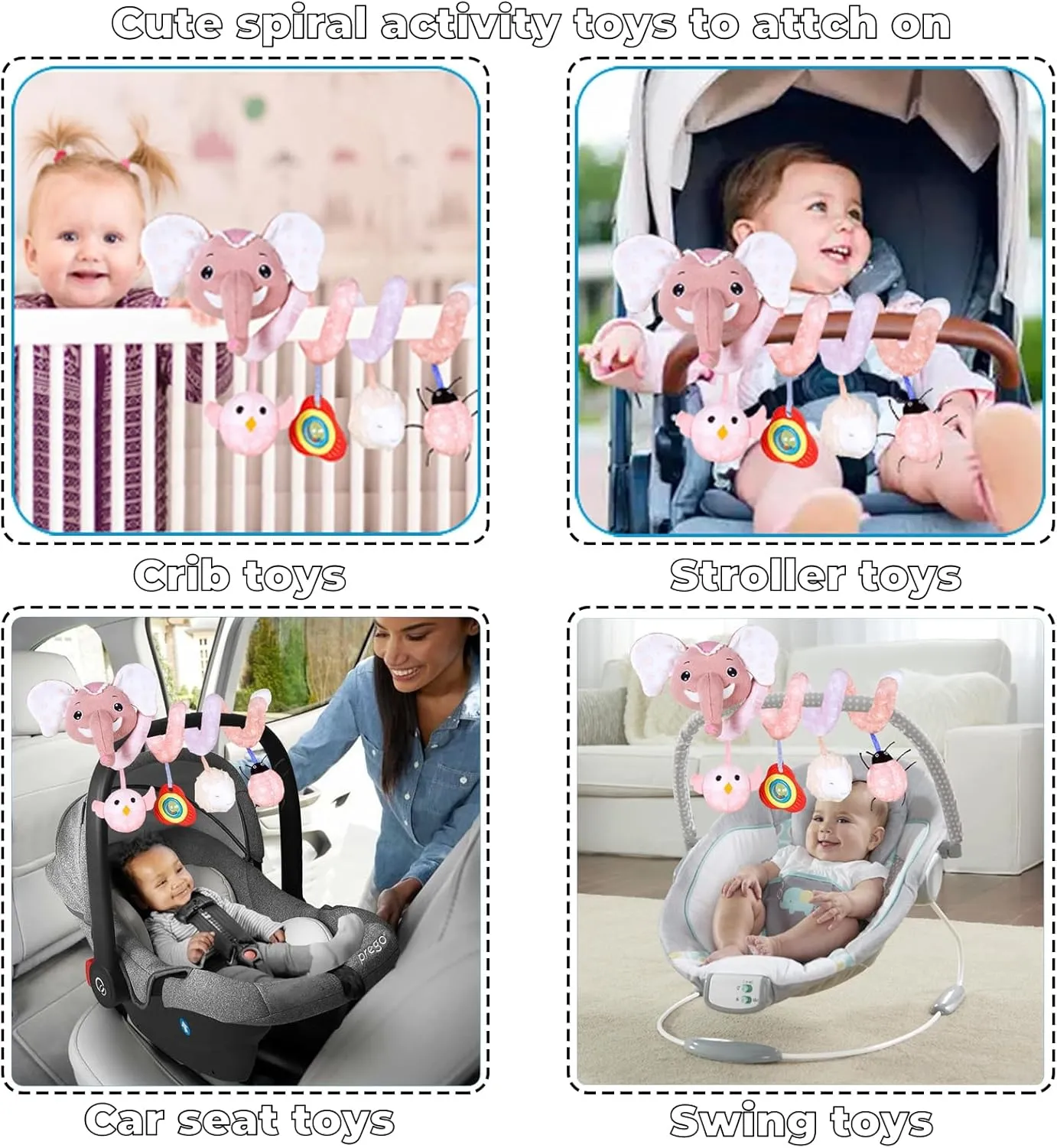 Musical Owl Rattle Sheep Pink Elephant Car Seat Toys for Babies 0-6 Months, Hanging Stroller Toys for Baby Girls 3-6 Month, Newborn Girl Infants Gift Toy
