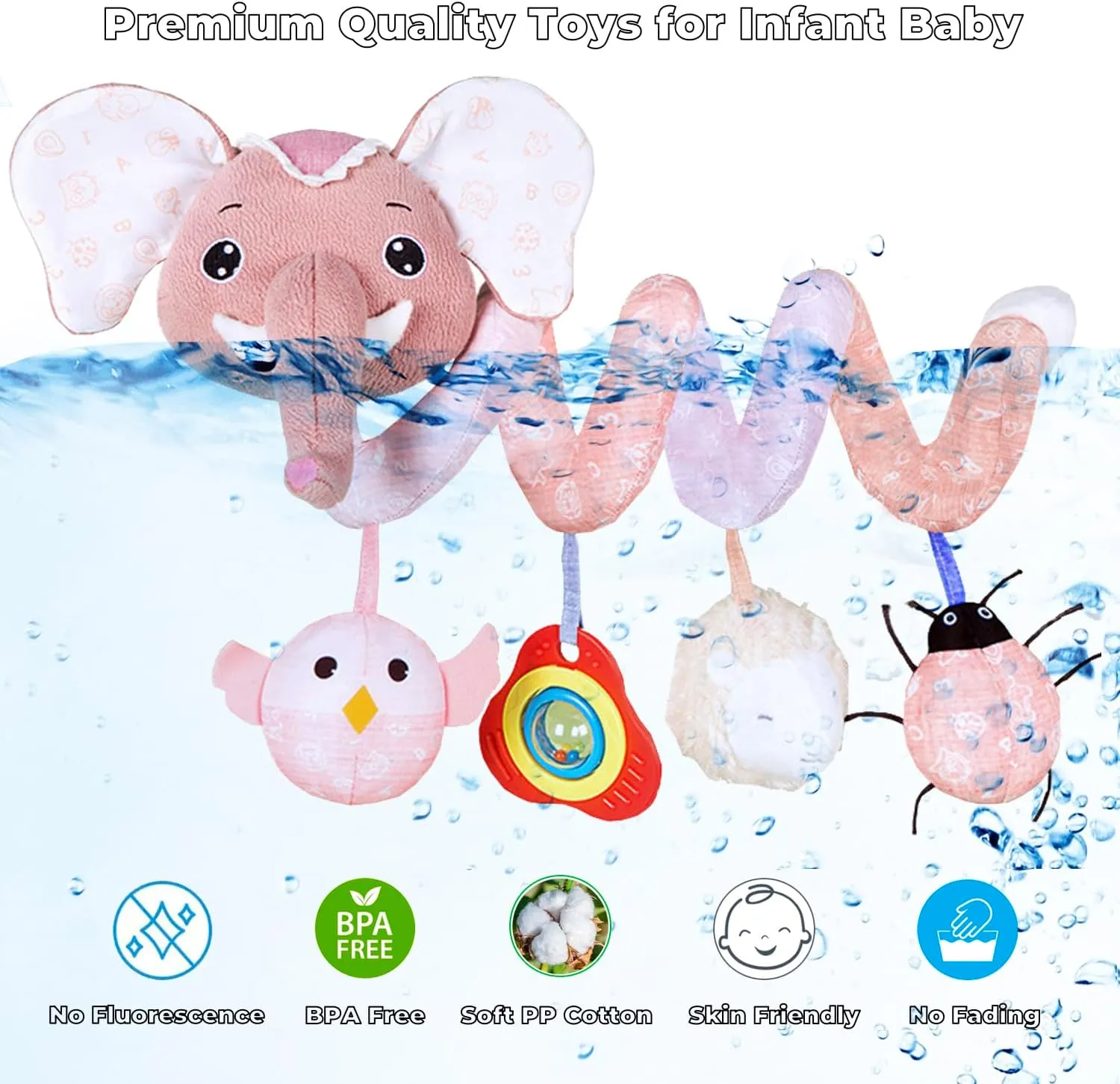 Musical Owl Rattle Sheep Pink Elephant Car Seat Toys for Babies 0-6 Months, Hanging Stroller Toys for Baby Girls 3-6 Month, Newborn Girl Infants Gift Toy