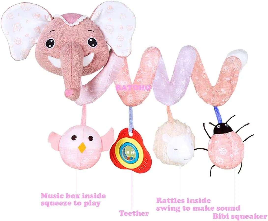 Musical Owl Rattle Sheep Pink Elephant Car Seat Toys for Babies 0-6 Months, Hanging Stroller Toys for Baby Girls 3-6 Month, Newborn Girl Infants Gift Toy
