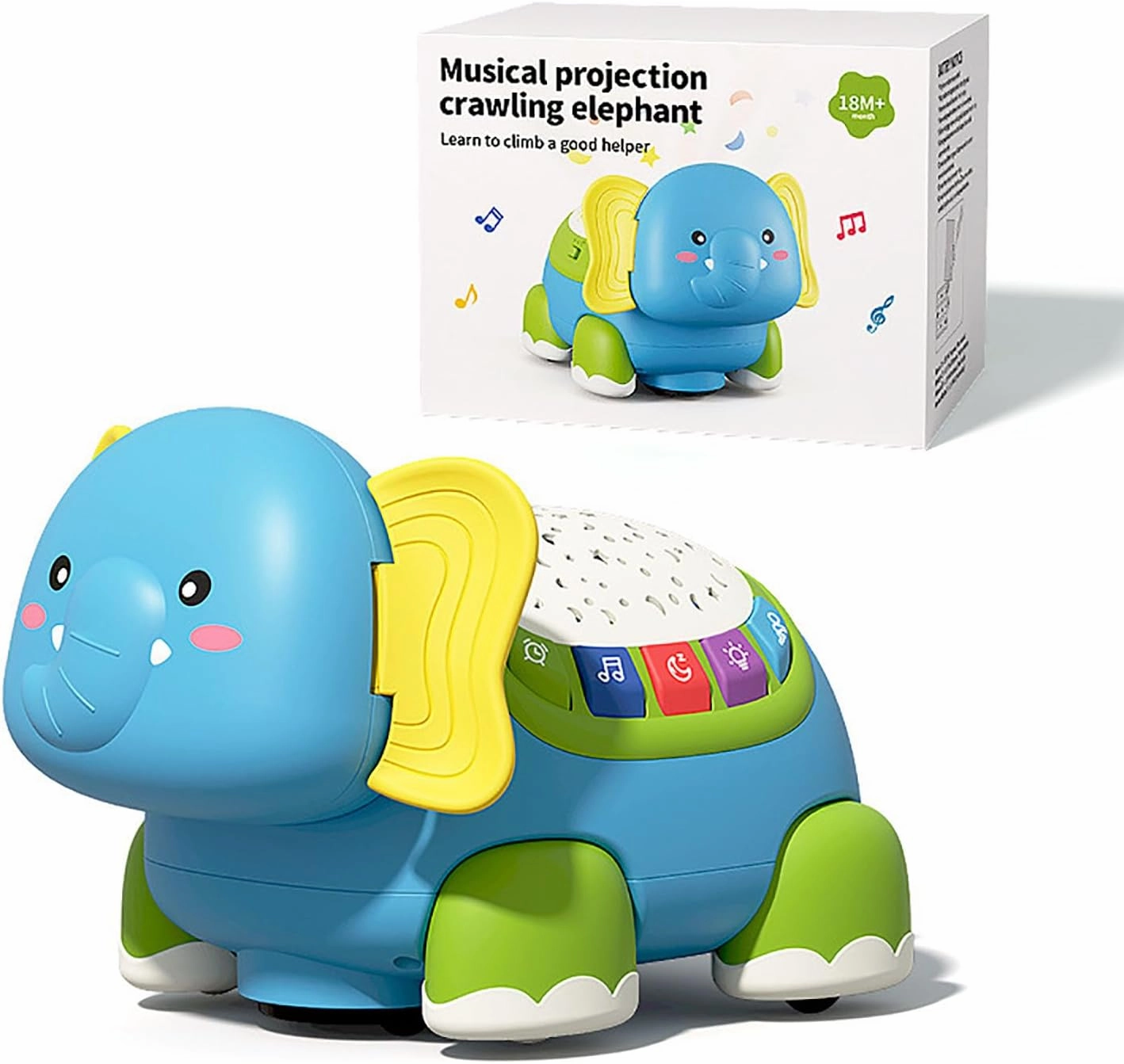 Musical Baby Crawling Toy - Turtle or Elephant Sensory Toy - 5 in 1 Multifunctional with Lighting and Sound, Tummy Time Toy, Gifts for 18  Months Toddlers Kids (Elephant)