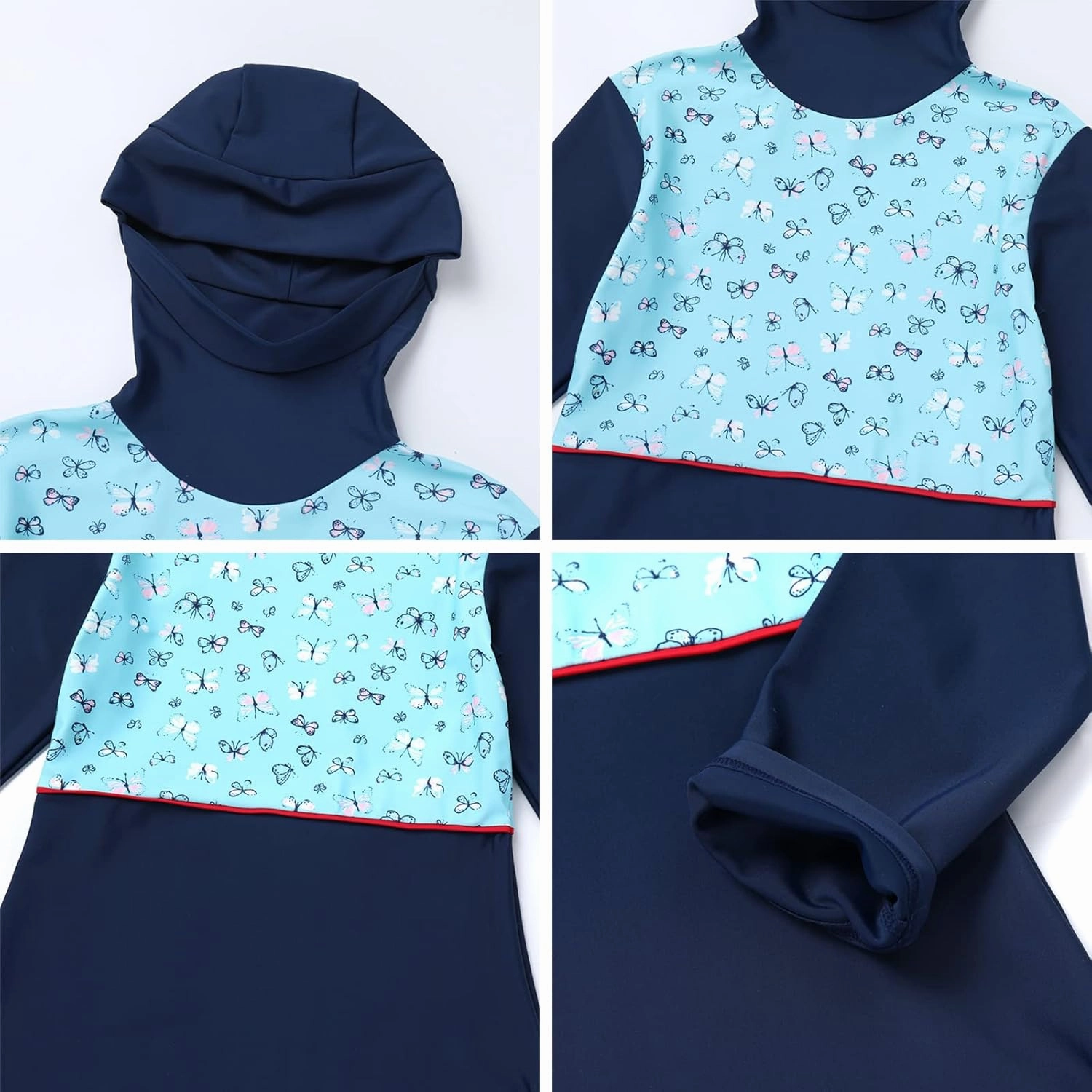 Muslim Swimsuits for Girls Kids Butterfly Islamic Swimwear Burkini Full Cover Hijab Top Pants Swim Costume Bathing Suit