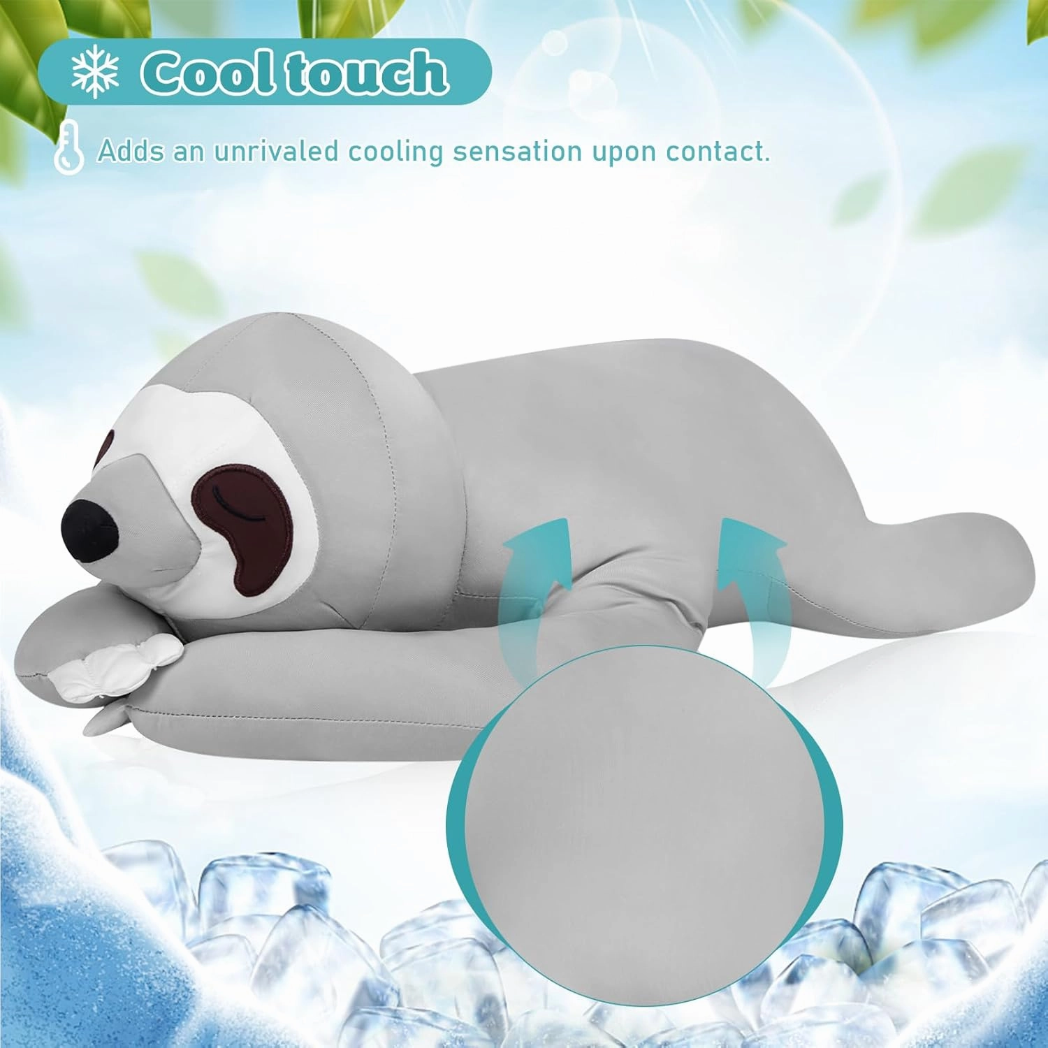 My OLi 18'' Sloth Cooling Stuffed Animal Pillow Coolable Stuffed Sloth Pillow Soft Chill Plush Hugging Pillow Plush Toys Gift for Kids Adults