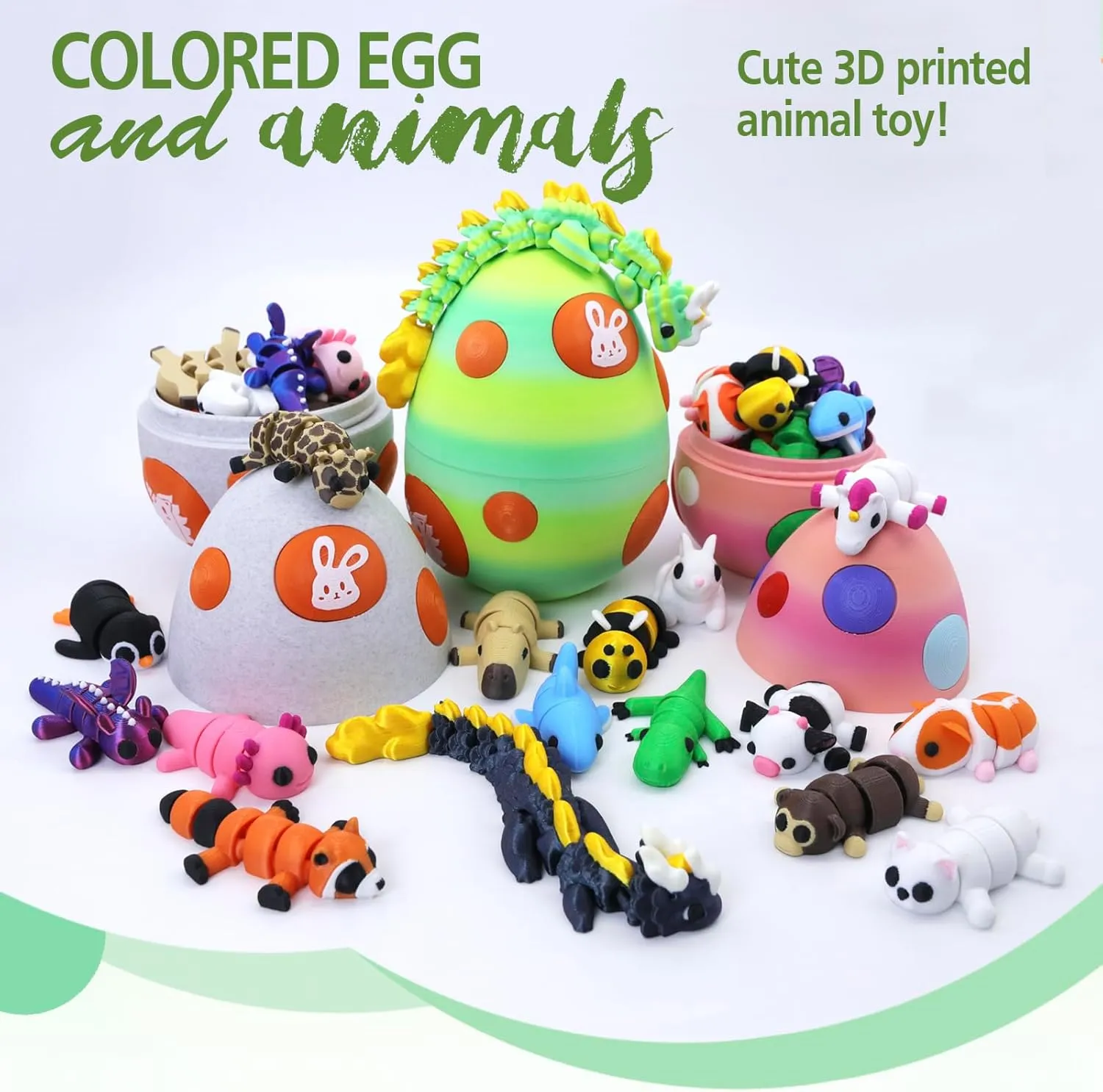 Mystery Mini 3D Printed Articulated Animal Figurines Set with Egg,Little Cute Animals Pocket Pet,3D Animals Toys,3D Printed Miniature Figurines Gift(Dragon&Axolotl &Capybara