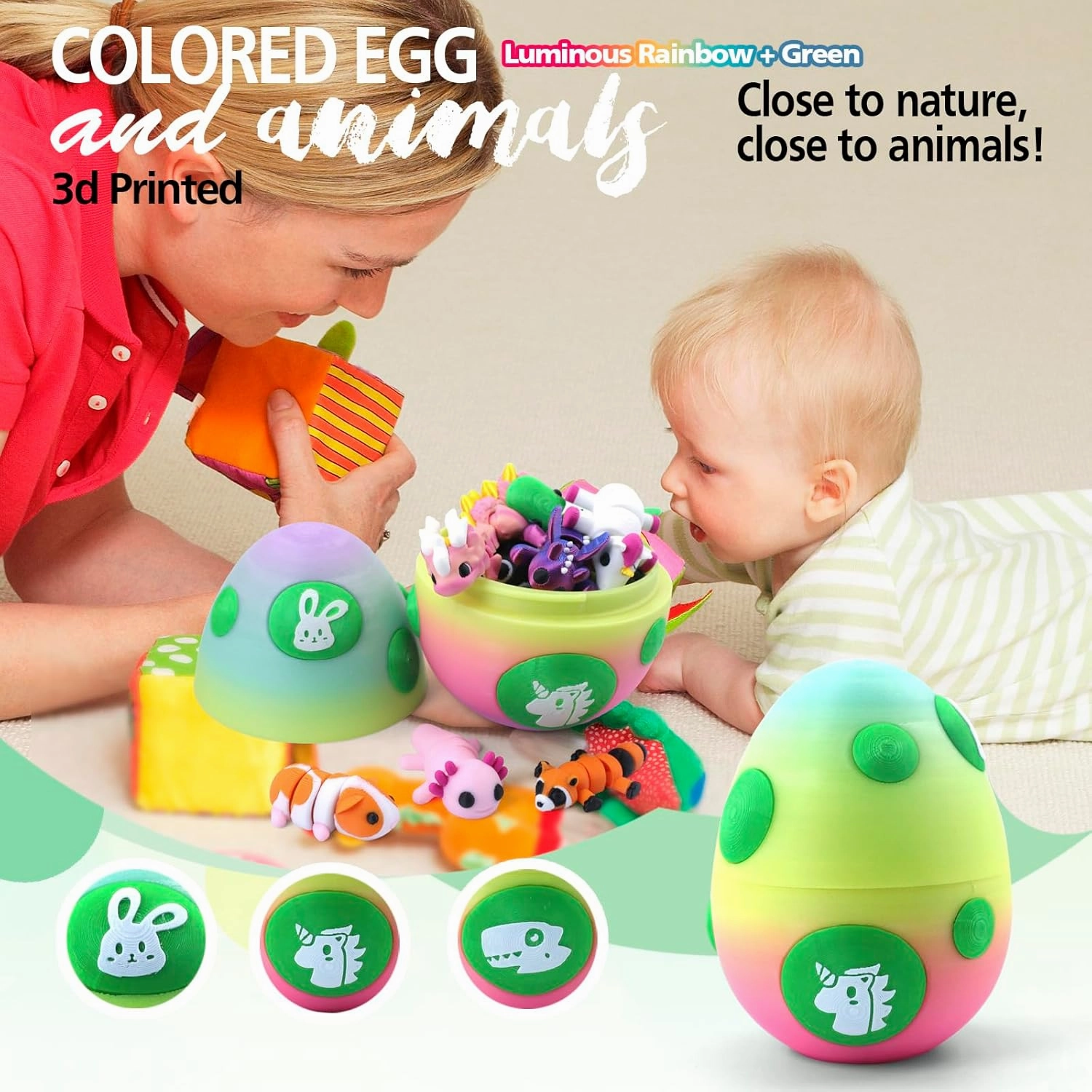 Mystery Mini 3D Printed Articulated Animal Figurines Set with Egg,Little Cute Animals Pocket Pet,3D Animals Toys,3D Printed Miniature Figurines Gifts,Excutive Desk Toy（Capybara&Unicorn&Rabbit）