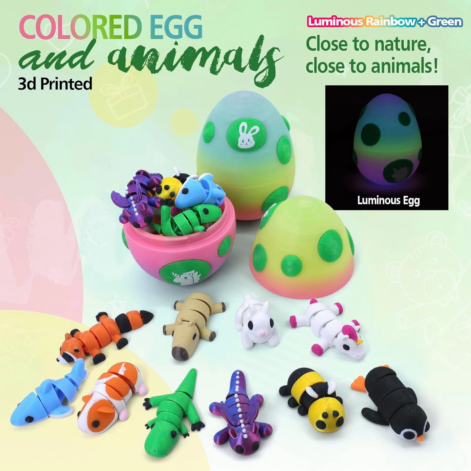 Mystery Mini 3D Printed Articulated Animal Figurines Set with Egg,Little Cute Animals Pocket Pet,3D Animals Toys,3D Printed Miniature Figurines Gifts,Excutive Desk Toy（Capybara&Unicorn&Rabbit）