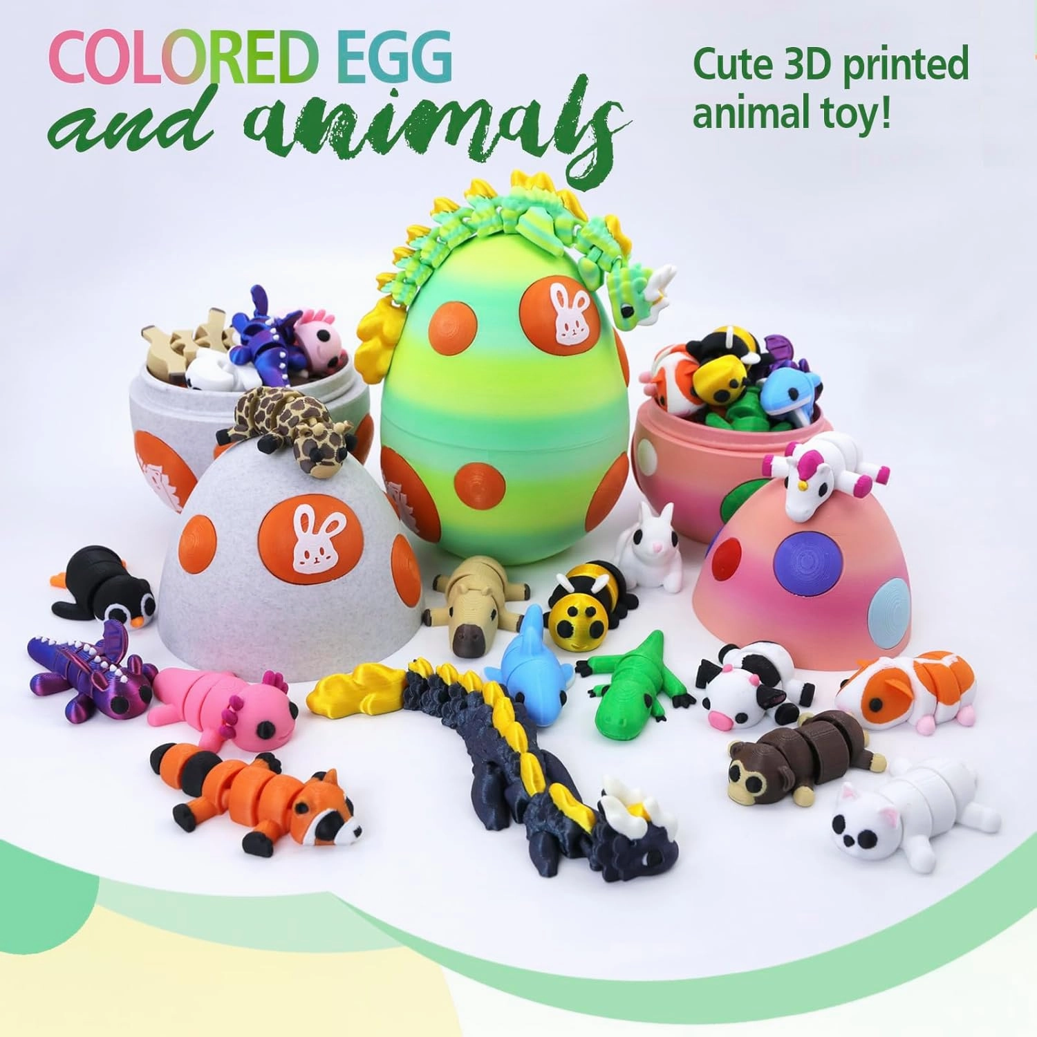 Mystery Mini 3D Printed Articulated Animal Figurines Set with Egg,Little Cute Animals Pocket Pet,3D Animals Toys,3D Printed Miniature Figurines Gifts,Excutive Desk Toy（Capybara&Unicorn&Rabbit）
