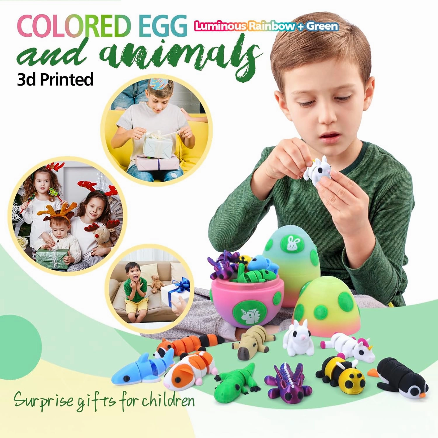 Mystery Mini 3D Printed Articulated Animal Figurines Set with Egg,Little Cute Animals Pocket Pet,3D Animals Toys,3D Printed Miniature Figurines Gifts,Excutive Desk Toy（Capybara&Unicorn&Rabbit）