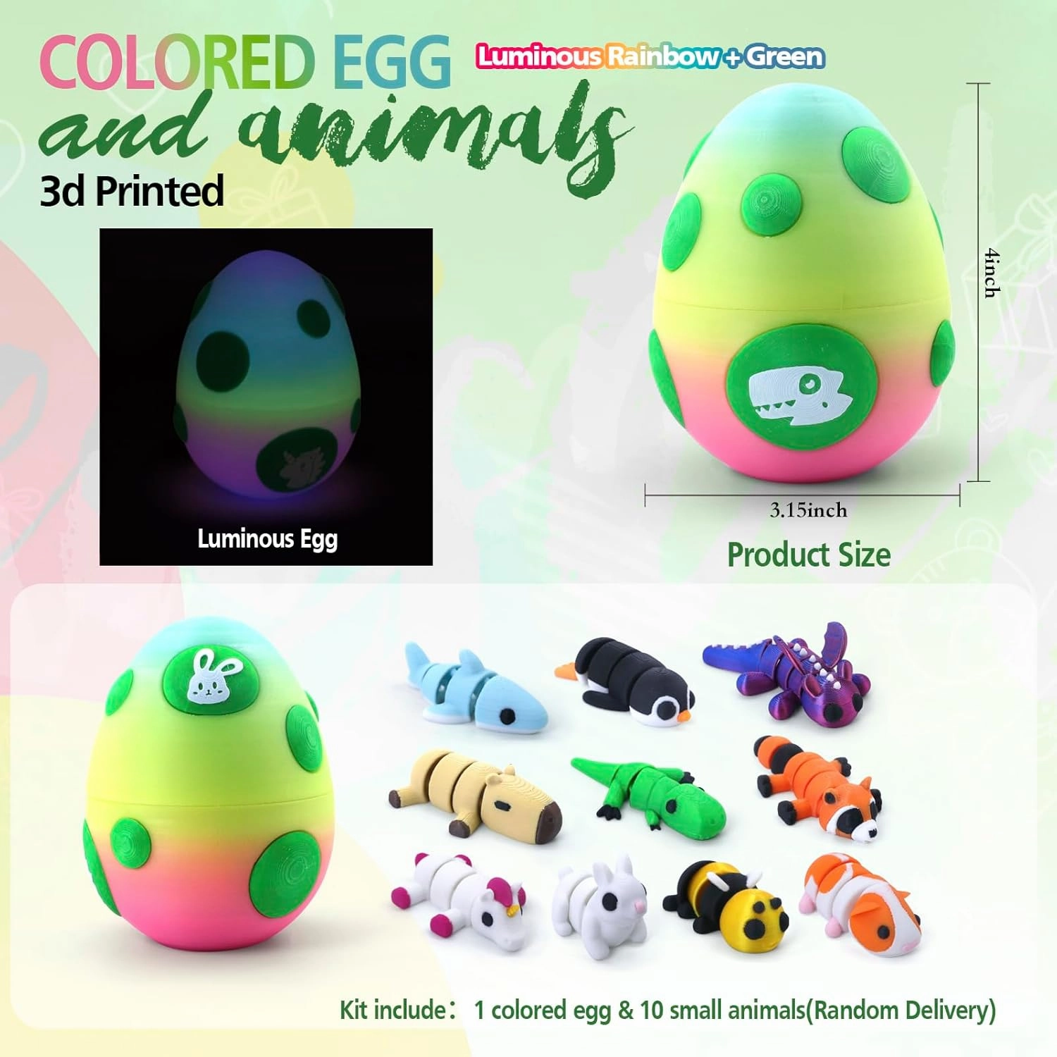 Mystery Mini 3D Printed Articulated Animal Figurines Set with Egg,Little Cute Animals Pocket Pet,3D Animals Toys,3D Printed Miniature Figurines Gifts,Excutive Desk Toy（Capybara&Unicorn&Rabbit）