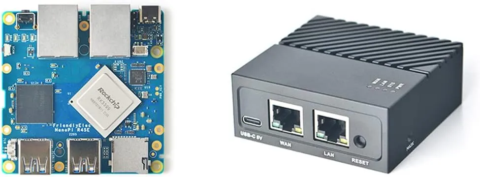 Nanopi R4SE Computer Mini WiFi Router OpenWRT with Dual Gbps Ethernet Ports Onboard 4GB RAM LPDDR4 32GB eMMC Based in RK3399 Soc for IOT NAS Smart Home Gateway Support Linux Ubuntu (with MAC Chip)