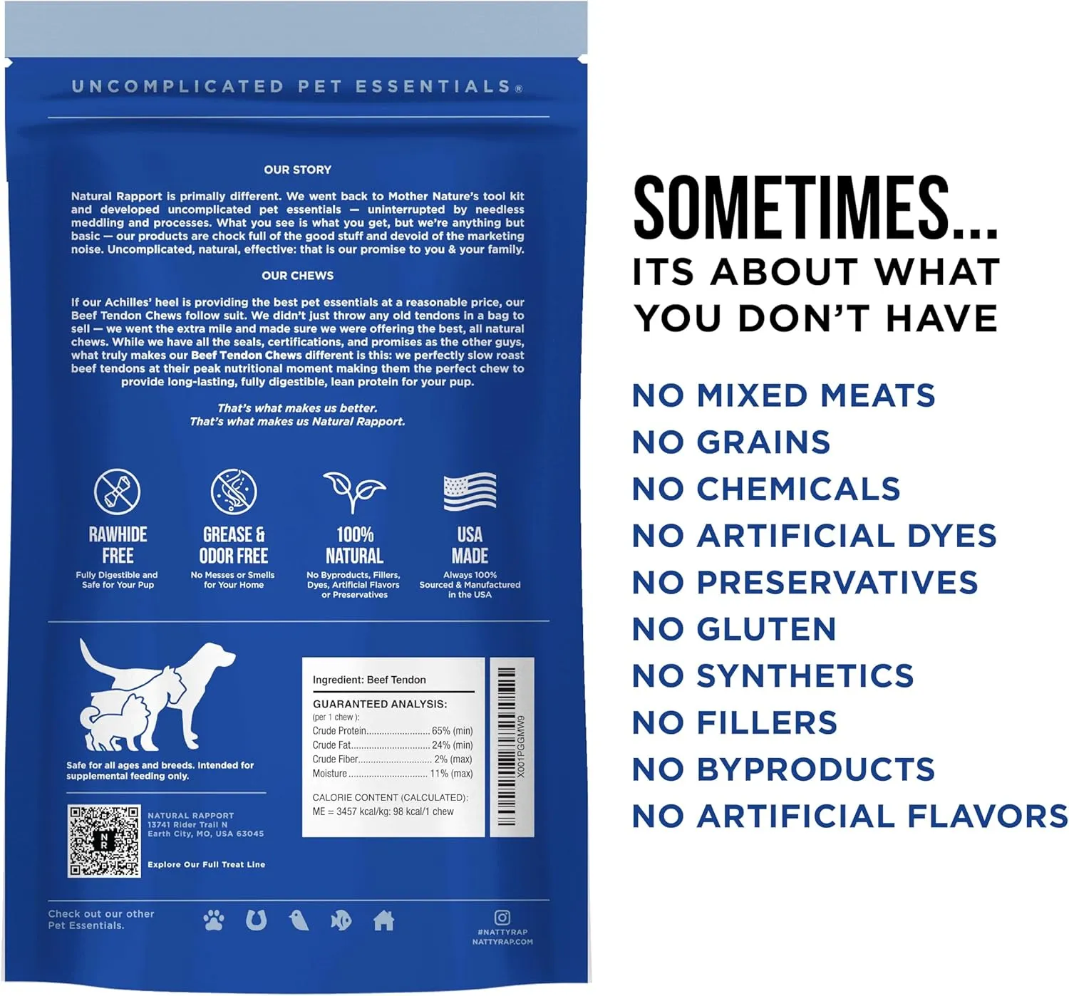 Natural Rapport Beef Tendon Dog Treats - The Only Beef Tendon Chews Dogs Need- All Natural Dog Treats for Small and Large Dogs (5 Chews)