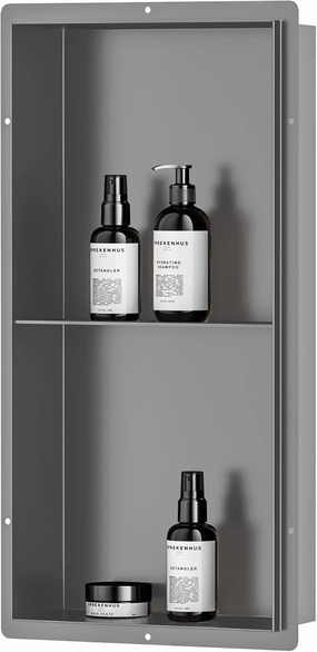 Neodrain 24X12Inch Rimless Shower Niche, 2-Tier Gun Metal Wall Niche Stainless Steel Recessed Wall Niche for Bathroom Storage