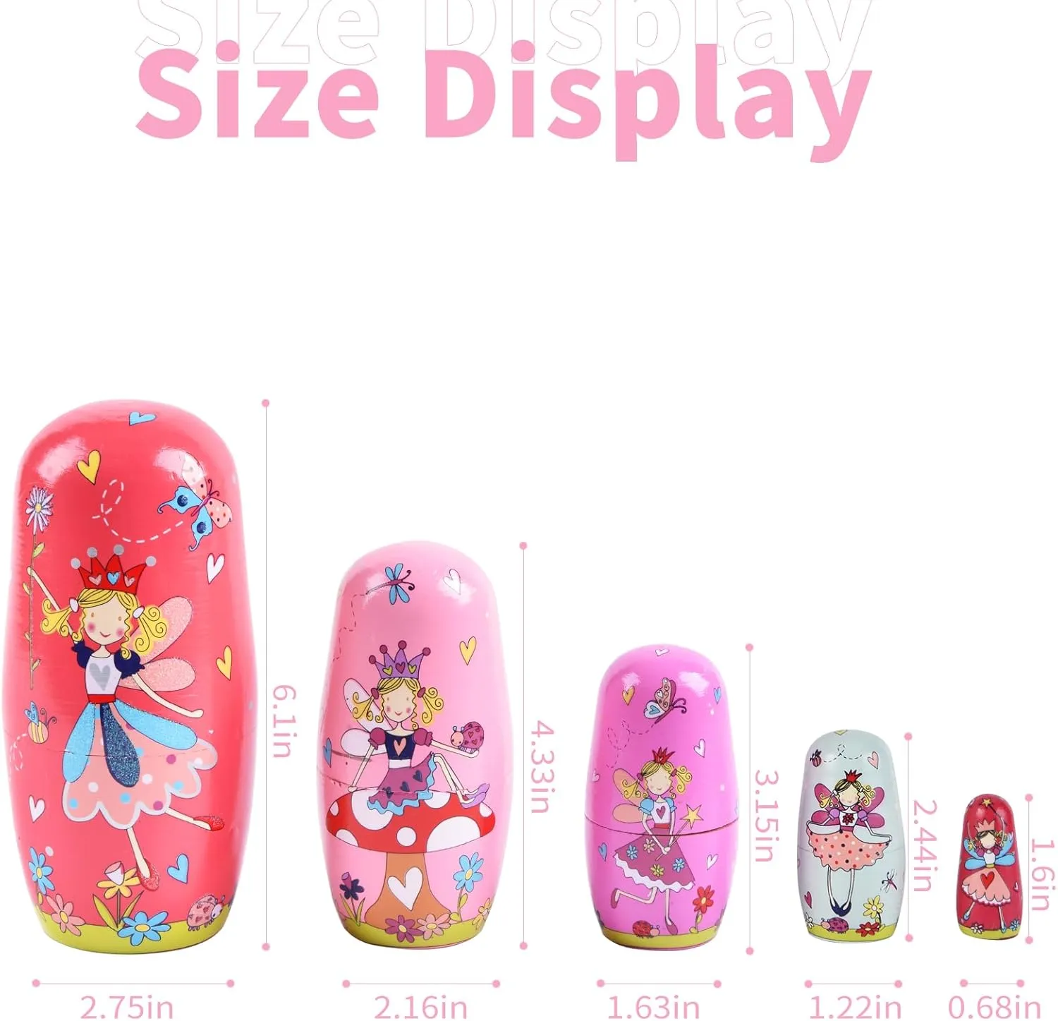 Nesting Dolls, 5Pcs 6" Tall Russian Nesting Dolls, Handmade Matryoshka for Kids, Wooden Stacking Toys for Christmas Home Wedding Party Decorations (Fairy)