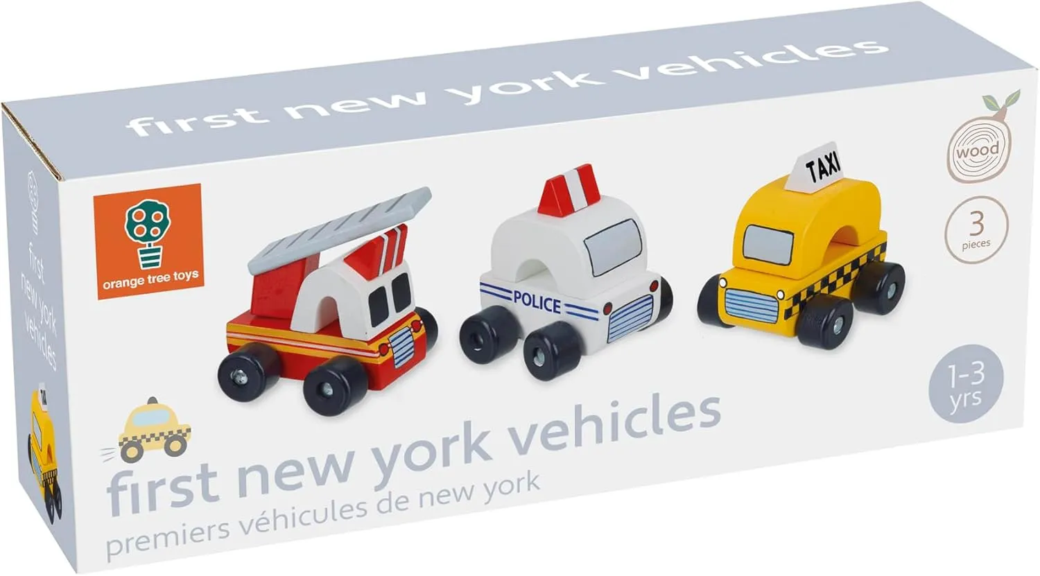 New York Vehicles | Hand Painted Colorful Wooden Toy for Toddlers Age 12m , Sustainably Made, Set of 3