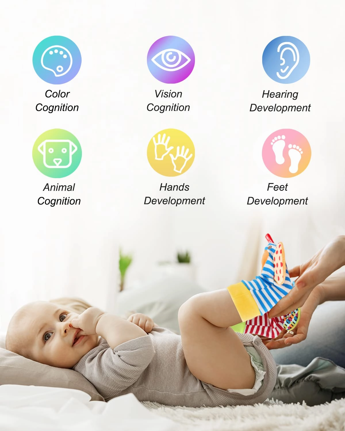 Newborn Baby Soft Rattle, Hand Bracelet Wrist Rattle Toy Foot Finder Sock, Baby Hanging Rattles Toys, Newborn Crib Toys Car Seat Stroller Toys for Infant (MB-12 PCS)