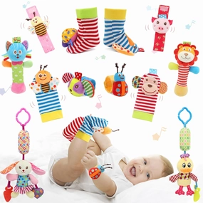 Newborn Baby Soft Rattle, Hand Bracelet Wrist Rattle Toy Foot Finder Sock, Baby Hanging Rattles Toys, Newborn Crib Toys Car Seat Stroller Toys for Infant (MB-12 PCS)