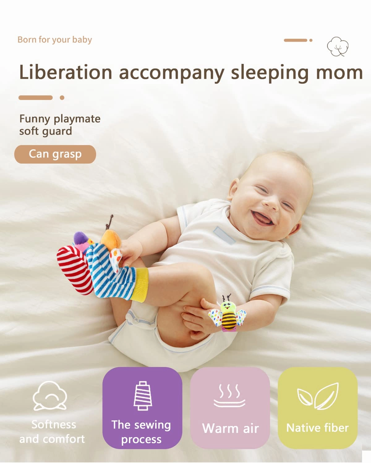 Newborn Baby Soft Rattle, Hand Bracelet Wrist Rattle Toy Foot Finder Sock, Baby Hanging Rattles Toys, Newborn Crib Toys Car Seat Stroller Toys for Infant (MB-12 PCS)