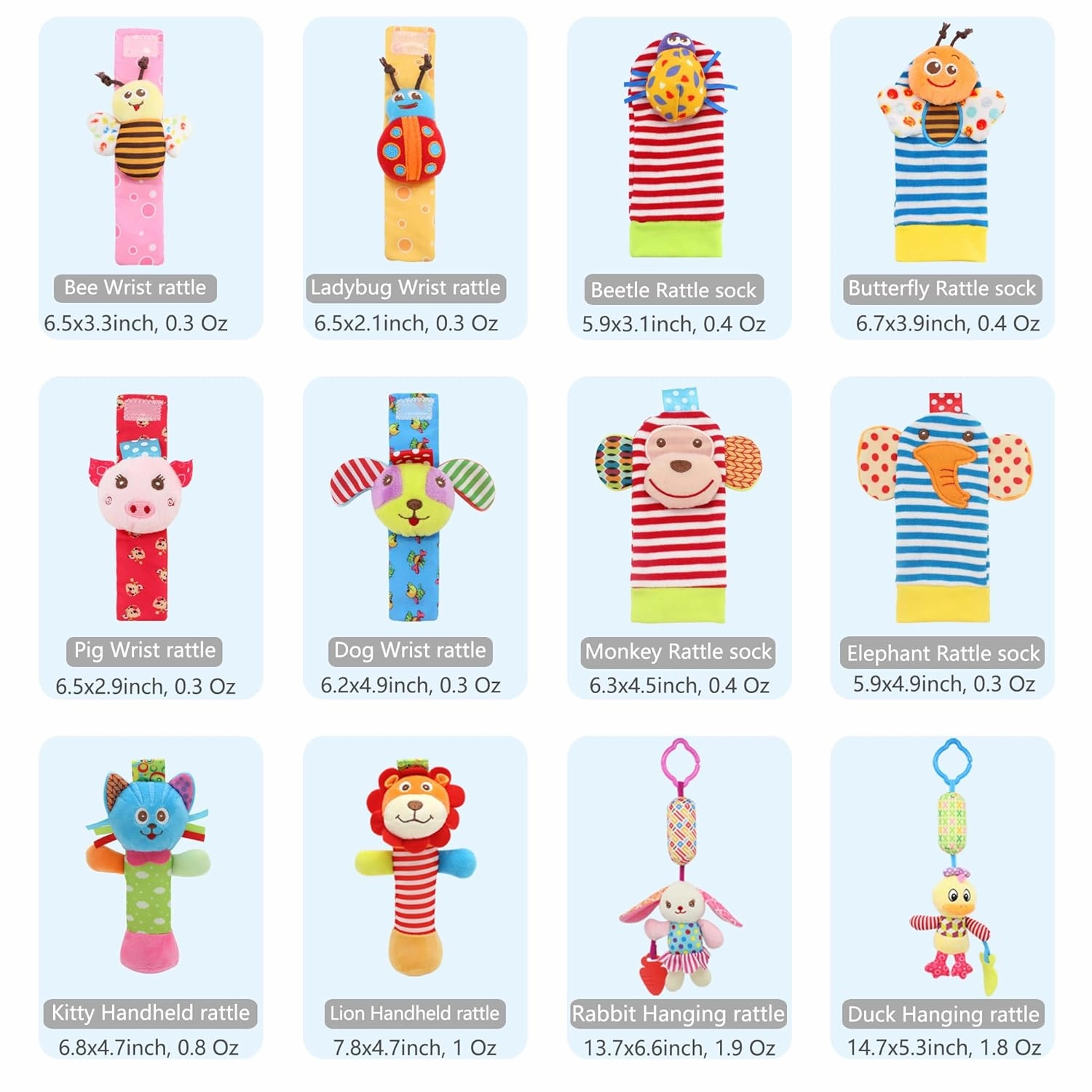 Newborn Baby Soft Rattle, Hand Bracelet Wrist Rattle Toy Foot Finder Sock, Baby Hanging Rattles Toys, Newborn Crib Toys Car Seat Stroller Toys for Infant (MB-12 PCS)