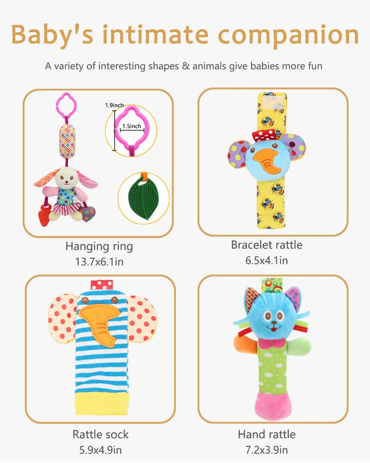 Newborn Baby Soft Rattle, Hand Bracelet Wrist Rattle Toy Foot Finder Sock, Baby Hanging Rattles Toys, Newborn Crib Toys Car Seat Stroller Toys for Infant (MB-12 PCS)