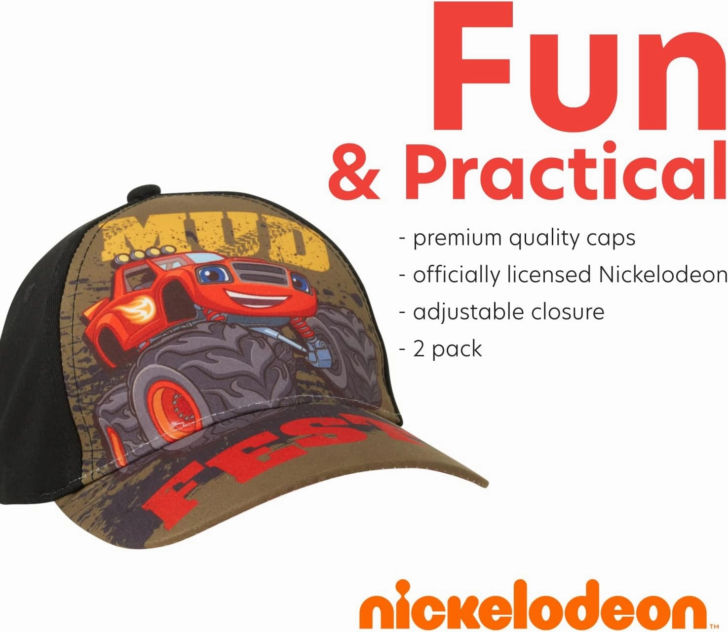Nickelodeon Boys Blaze & The Monster Machines 2 Pack Cotton Baseball Cap (Ages 2-4)