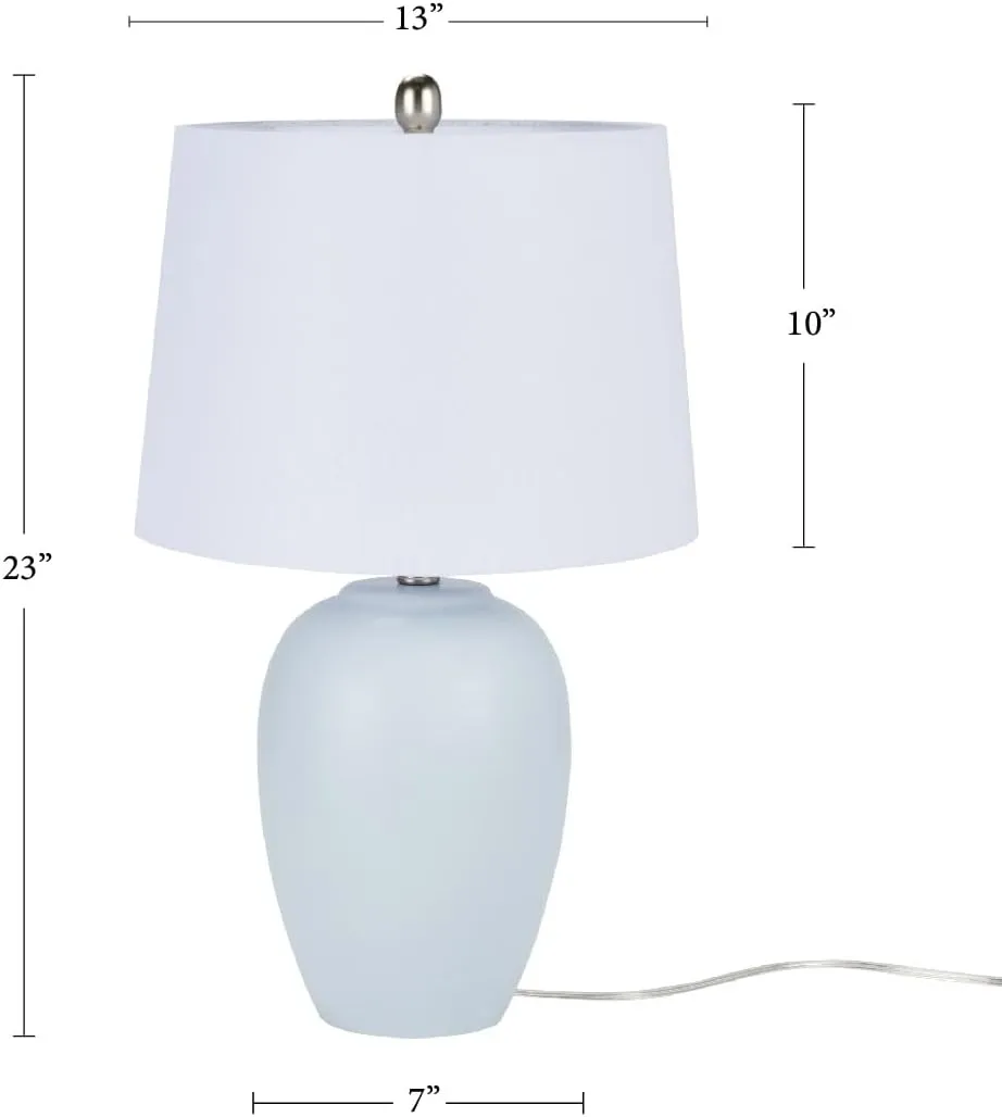 Nourison 23" Coastal Blue Ceramic Pot Table Lamp for Bedroom, Living Room, Dining Entryway, with White Shade