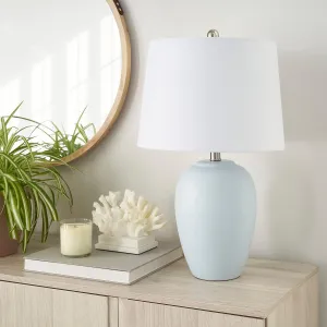 Nourison 23" Coastal Blue Ceramic Pot Table Lamp for Bedroom, Living Room, Dining Entryway, with White Shade