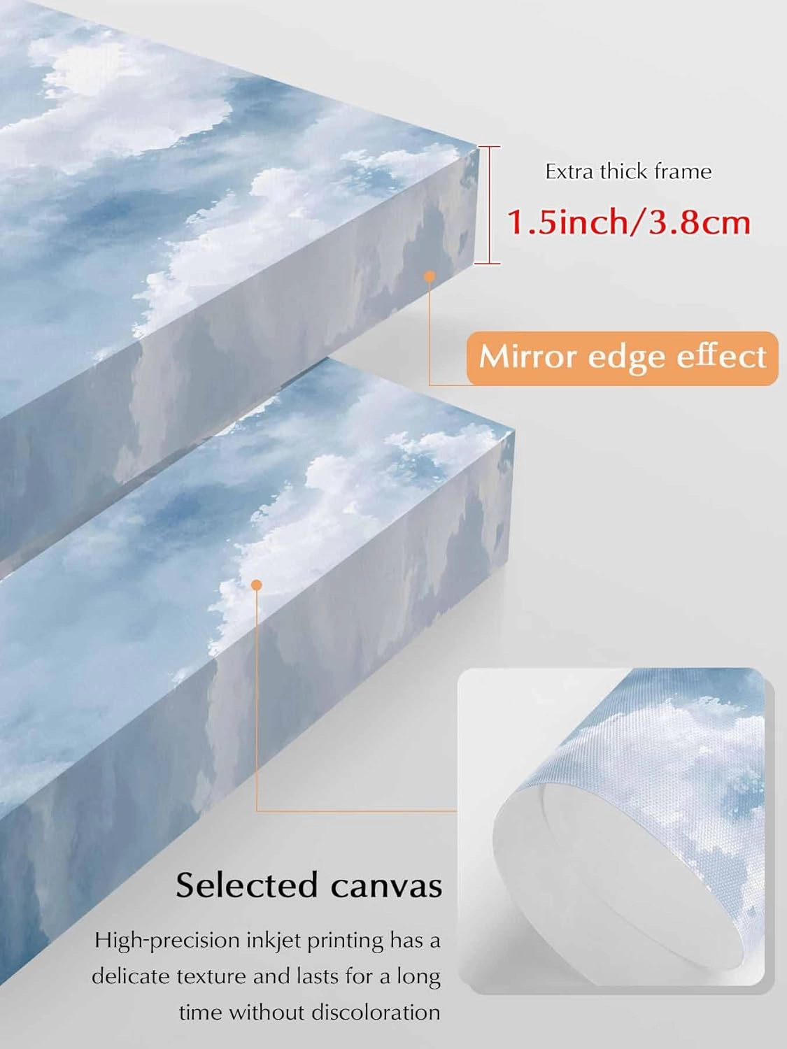 NuYeBiofx Abstract Blue Sky White Cloud Canvas Wall Art Prints,40"x28" Framed Picture Artwork Watercolor Gradient Graffiti Art Printed Canvas Oil Painting for Living Room Bedroom Office,Ready to Hang