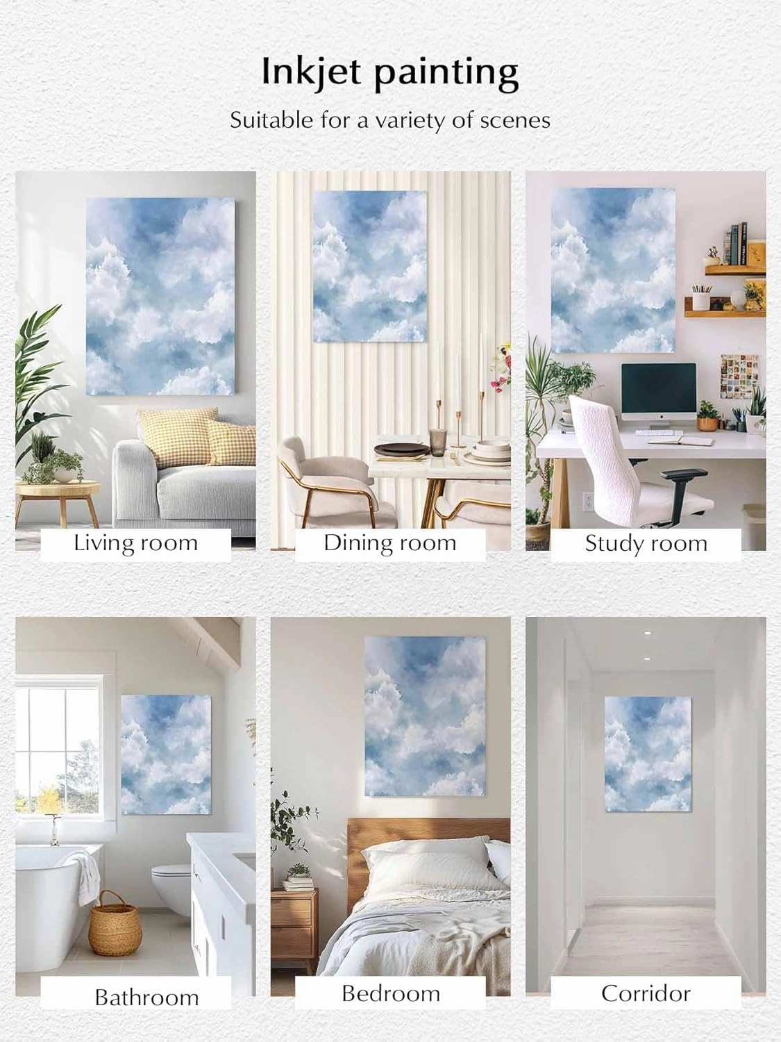 NuYeBiofx Abstract Blue Sky White Cloud Canvas Wall Art Prints,40"x28" Framed Picture Artwork Watercolor Gradient Graffiti Art Printed Canvas Oil Painting for Living Room Bedroom Office,Ready to Hang