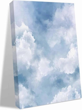 NuYeBiofx Abstract Blue Sky White Cloud Canvas Wall Art Prints,40"x28" Framed Picture Artwork Watercolor Gradient Graffiti Art Printed Canvas Oil Painting for Living Room Bedroom Office,Ready to Hang