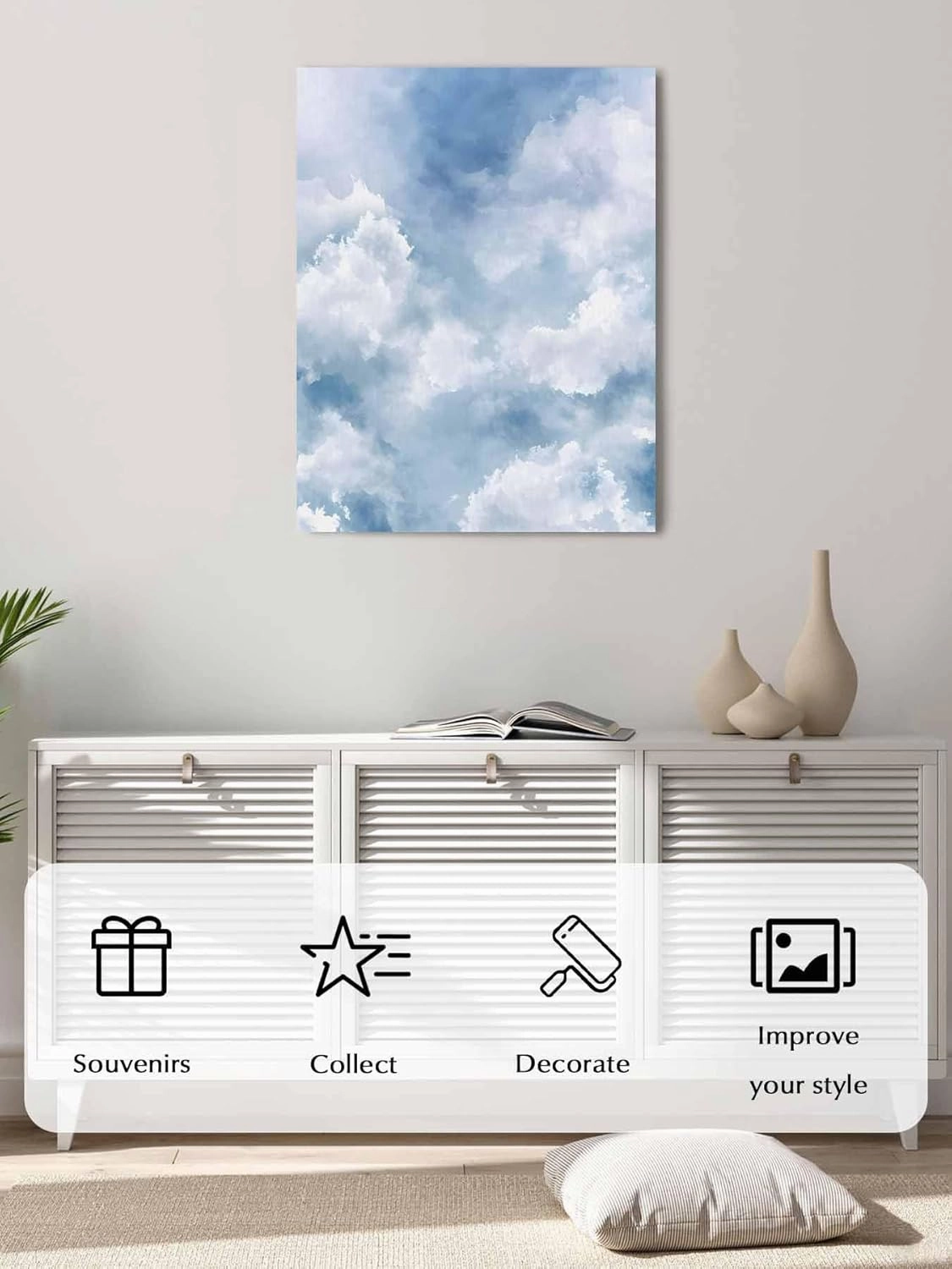 NuYeBiofx Abstract Blue Sky White Cloud Canvas Wall Art Prints,40"x28" Framed Picture Artwork Watercolor Gradient Graffiti Art Printed Canvas Oil Painting for Living Room Bedroom Office,Ready to Hang