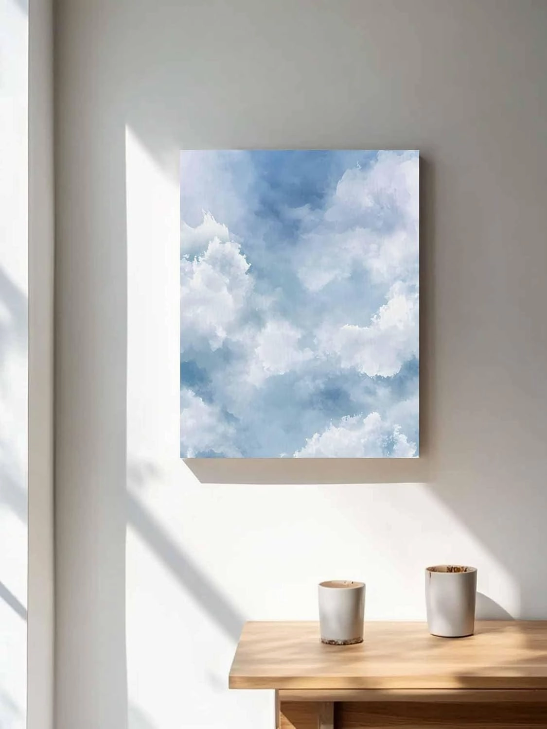 NuYeBiofx Abstract Blue Sky White Cloud Canvas Wall Art Prints,40"x28" Framed Picture Artwork Watercolor Gradient Graffiti Art Printed Canvas Oil Painting for Living Room Bedroom Office,Ready to Hang