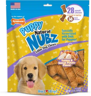 Nylabone Nubz Natural Edible Dog Chew Treats for Puppies, Long Lasting Dog Bones Made in USA, Turkey & Sweet Potato Flavor, for Puppies Up to 25 lbs. (28 Count)