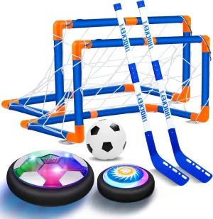 OASO Kids Toys Hover Hockey Soccer Ball Set with 3 Goals, Rechargeable Floating Air Soccer Ball with Led Light and Foam Bumper, Indoor Outdoor Sports Games Toys Gifts for Boys Girls Aged 3 4 5 6-12