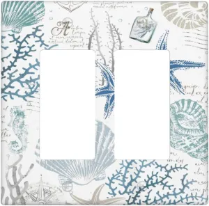 Ocean Beach Starfish Seashell 2 Gang Double Rocker Light Switch Plate Cover Decorative Nautical Coastal Coral Sea Switchplate Faceplate Electrical For Bedroom Bathroom Kitchen Accessories