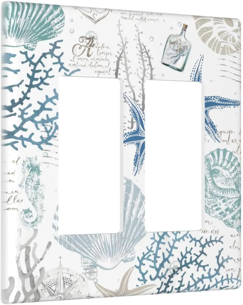 Ocean Beach Starfish Seashell 2 Gang Double Rocker Light Switch Plate Cover Decorative Nautical Coastal Coral Sea Switchplate Faceplate Electrical For Bedroom Bathroom Kitchen Accessories