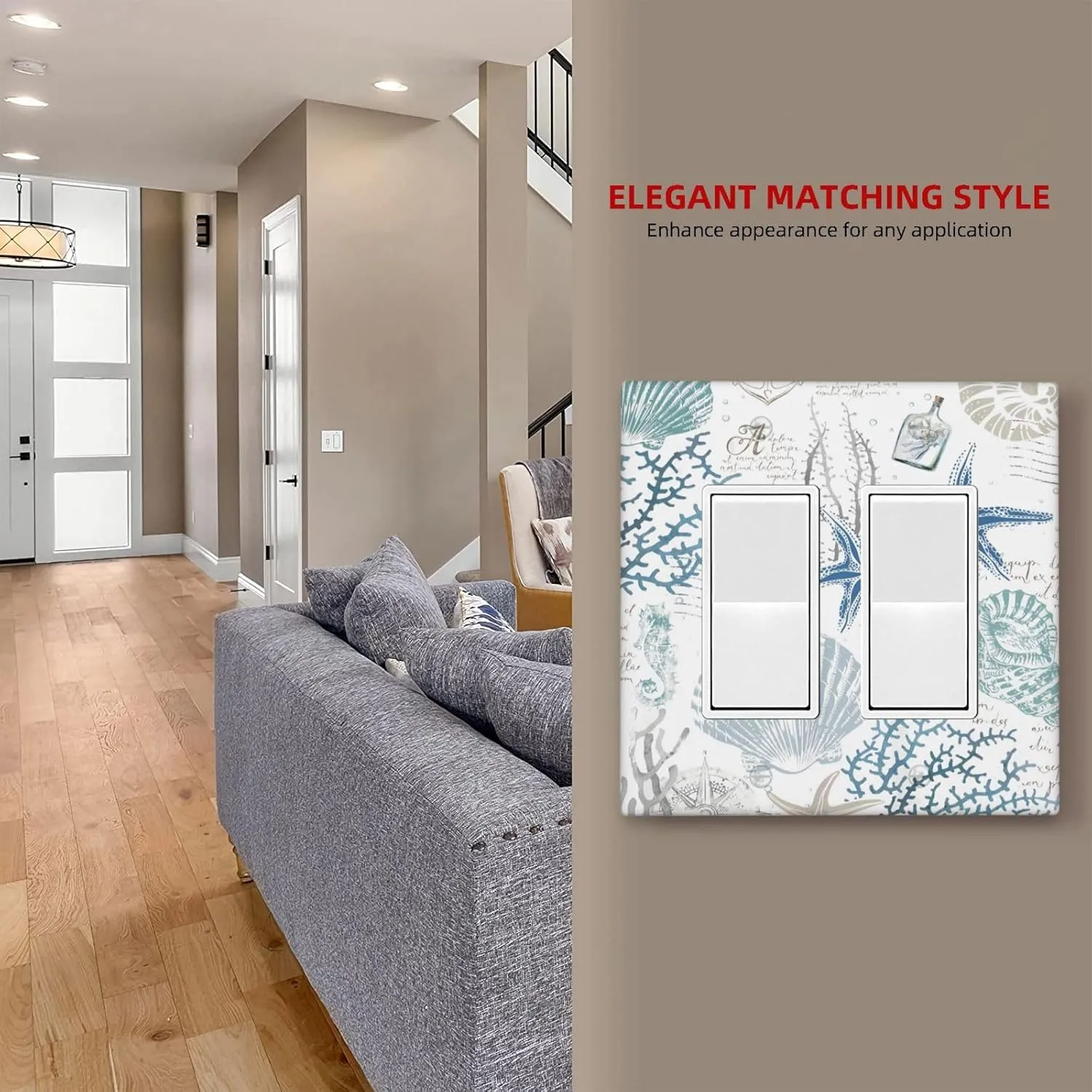 Ocean Beach Starfish Seashell 2 Gang Double Rocker Light Switch Plate Cover Decorative Nautical Coastal Coral Sea Switchplate Faceplate Electrical For Bedroom Bathroom Kitchen Accessories