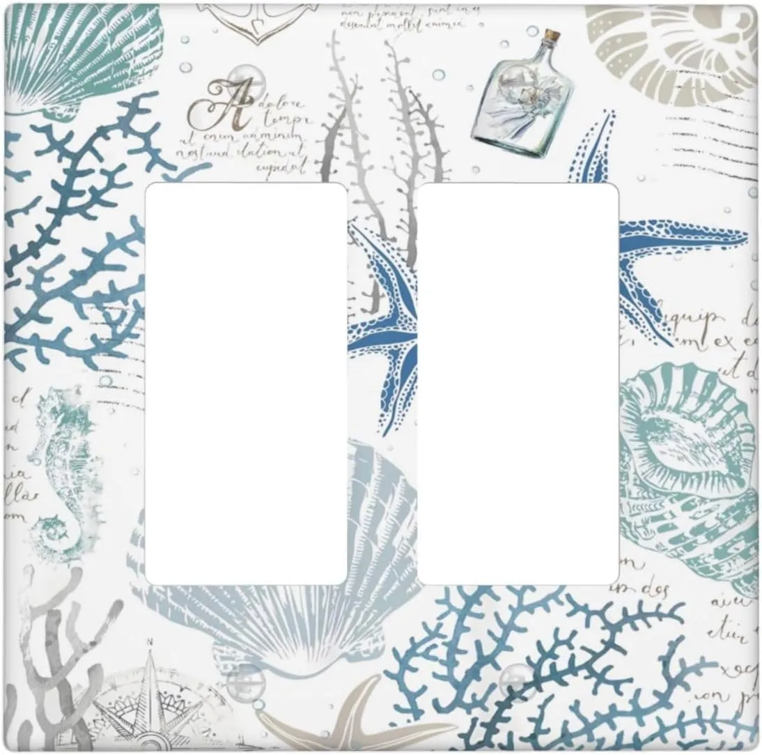 Ocean Beach Starfish Seashell 2 Gang Double Rocker Light Switch Plate Cover Decorative Nautical Coastal Coral Sea Switchplate Faceplate Electrical For Bedroom Bathroom Kitchen Accessories