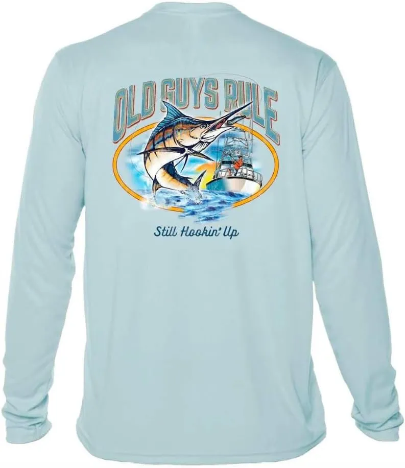 OLD GUYS RULE Men's UPF 50  Sun Protection Long Sleeve Fishing Shirt, Still Hookin' Up - Funny Father's Day, Birthday Gift