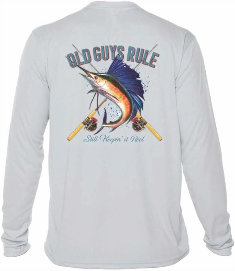 OLD GUYS RULE Men's UPF 50  Sun Protection Long Sleeve Fishing Shirt, Still Hookin' Up - Funny Father's Day, Birthday Gift