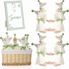 One Silly Goose 1st Birthday Decoration 8 Sets 15.7 Inch Soft Goose Stuffed Animal Birthday Hat with Wood Table Decor(Sage Green,Classic)