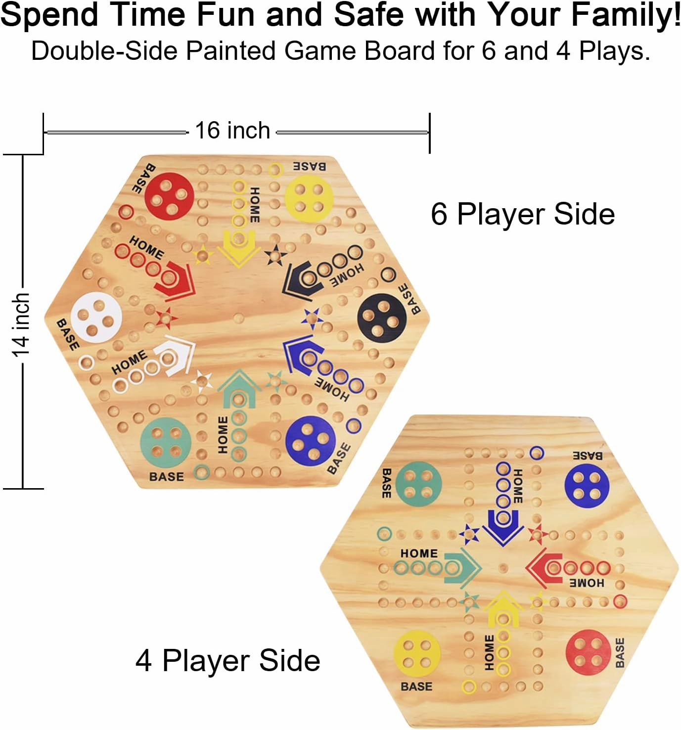 Original Marble Game Wahoo Board Game 16-Inch Double Side Painted Wooden Fast Track Board Game for 6 Player and 4 Player, 6 Colors 36 Glass Marbles 8 Dice for Family Game Night, Friends Party
