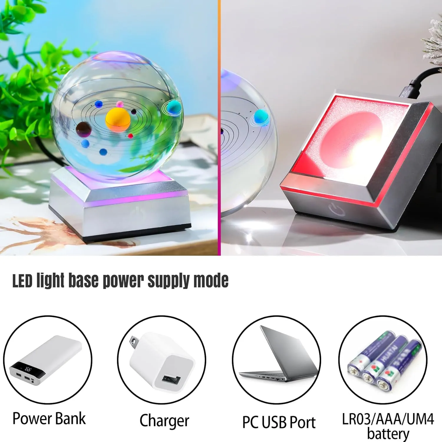 Ornalrist 3D Crystal Solar System Ball 3.15inch with Silver LED Base - Astronomy Gifts Science Cosmic Room Decor - Universe Planet Gifts for Astronomy Lovers Physics Science Night Light Planet Lamp