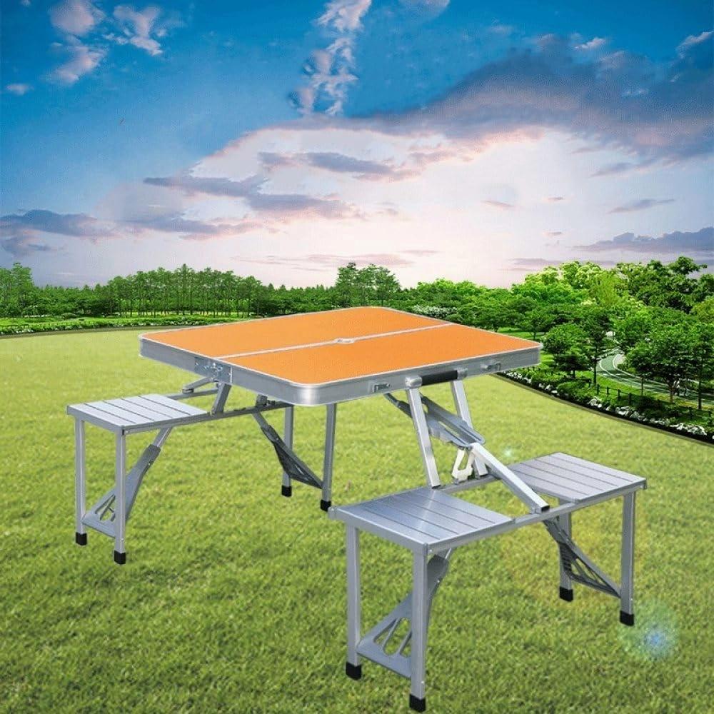 Outdoor Camping Folding Table and air One Table Four airs Aluminum Alloy Connected Simple Portable Folding Picnic Table,Blue
