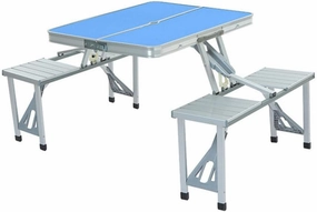Outdoor Camping Folding Table and air One Table Four airs Aluminum Alloy Connected Simple Portable Folding Picnic Table,Blue